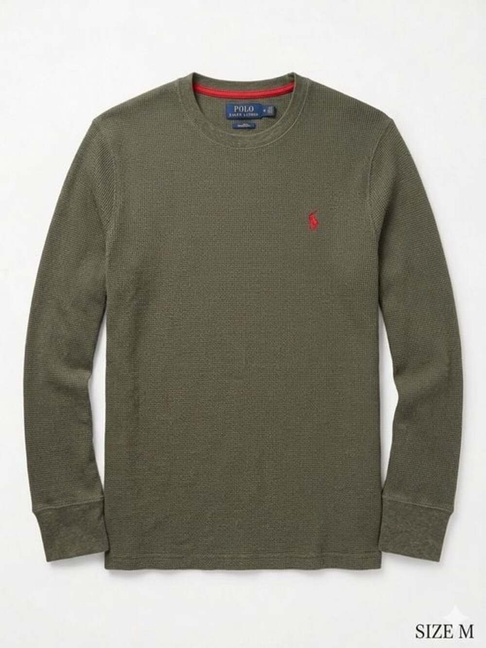 Polo by Ralph Lauren Olive Green Long Sleeve Waffle Crew with Red Pony